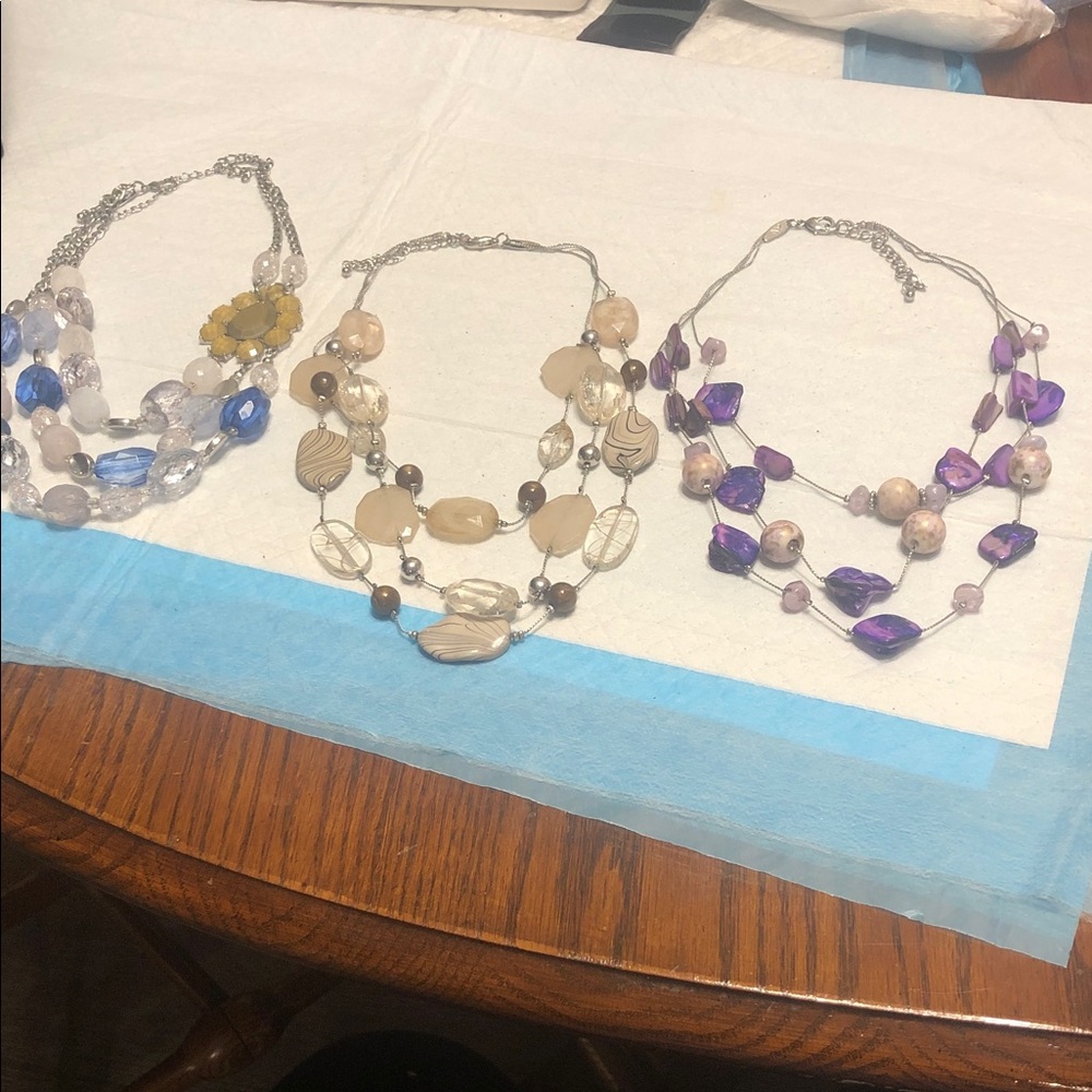 New York & Company Multi-Strand Beaded Necklaces - Blue, Beige, Purple